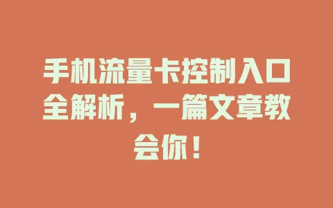 手机流量卡控制入口全解析，一篇文章教会你！