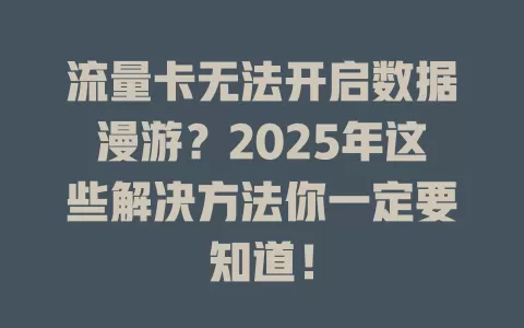 流量卡无法开启数据漫游？2025年这些解决方法你一定要知道！