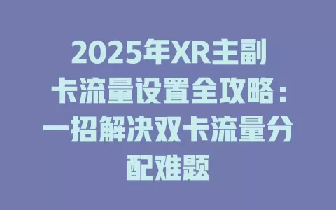 2025年XR主副卡流量设置全攻略：一招解决双卡流量分配难题