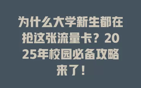 为什么大学新生都在抢这张流量卡？2025年校园必备攻略来了！