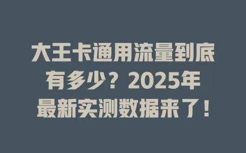 大王卡通用流量到底有多少？2025年最新实测数据来了！