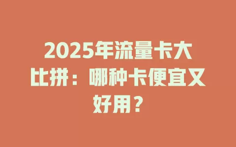 2025年流量卡大比拼：哪种卡便宜又好用？
