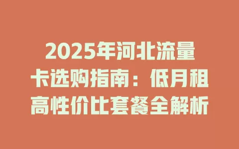 2025年河北流量卡选购指南：低月租高性价比套餐全解析