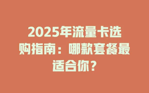 2025年流量卡选购指南：哪款套餐最适合你？