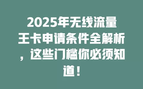 2025年无线流量王卡申请条件全解析，这些门槛你必须知道！