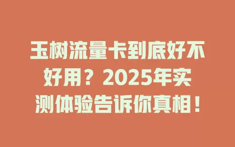 玉树流量卡到底好不好用？2025年实测体验告诉你真相！