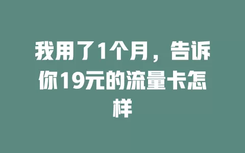 我用了1个月，告诉你19元的流量卡怎样
