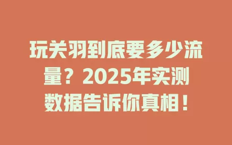 玩关羽到底要多少流量？2025年实测数据告诉你真相！