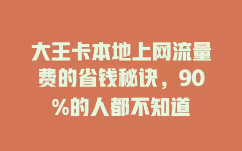 大王卡本地上网流量费的省钱秘诀，90%的人都不知道