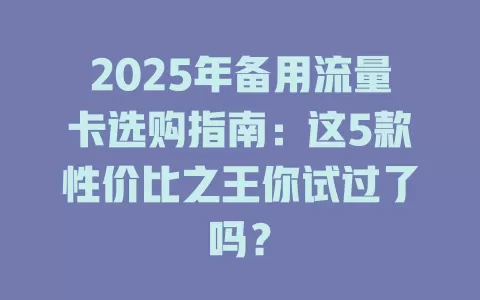 2025年备用流量卡选购指南：这5款性价比之王你试过了吗？