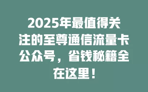 2025年最值得关注的至尊通信流量卡公众号，省钱秘籍全在这里！