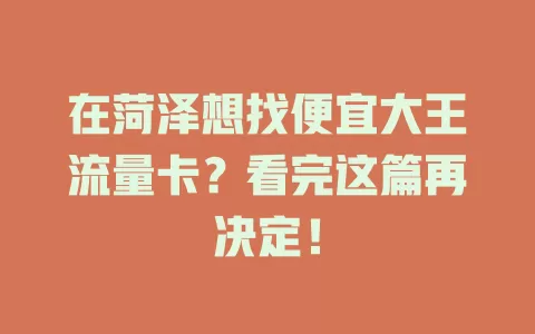在菏泽想找便宜大王流量卡？看完这篇再决定！
