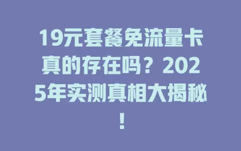 19元套餐免流量卡真的存在吗？2025年实测真相大揭秘！