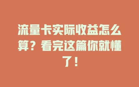 流量卡实际收益怎么算？看完这篇你就懂了！