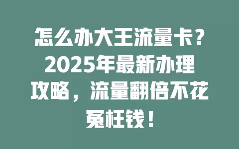 怎么办大王流量卡？2025年最新办理攻略，流量翻倍不花冤枉钱！