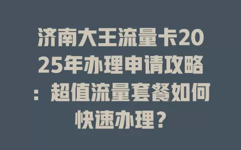 济南大王流量卡2025年办理申请攻略：超值流量套餐如何快速办理？