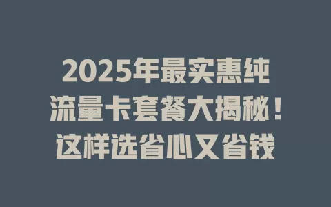 2025年最实惠纯流量卡套餐大揭秘！这样选省心又省钱