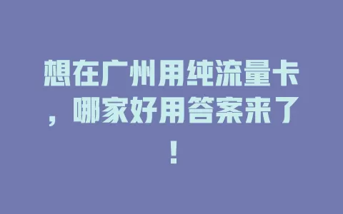 想在广州用纯流量卡，哪家好用答案来了！
