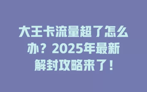大王卡流量超了怎么办？2025年最新解封攻略来了！