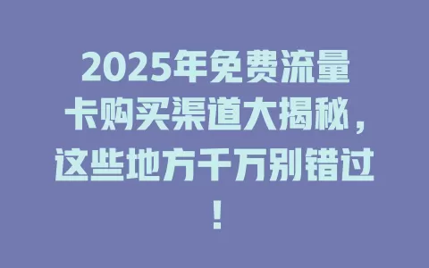2025年免费流量卡购买渠道大揭秘，这些地方千万别错过！