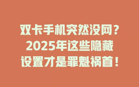双卡手机突然没网？2025年这些隐藏设置才是罪魁祸首！
