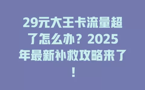 29元大王卡流量超了怎么办？2025年最新补救攻略来了！