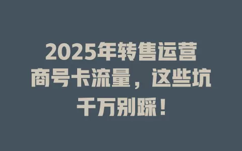 2025年转售运营商号卡流量，这些坑千万别踩！