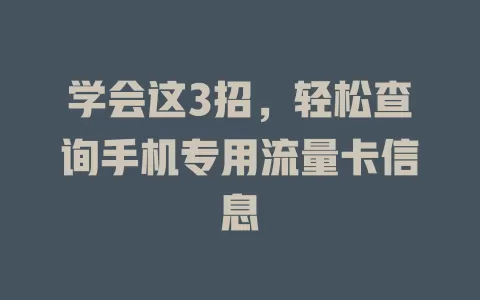 学会这3招，轻松查询手机专用流量卡信息