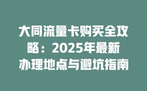 大同流量卡购买全攻略：2025年最新办理地点与避坑指南