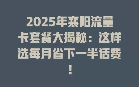 2025年襄阳流量卡套餐大揭秘：这样选每月省下一半话费！