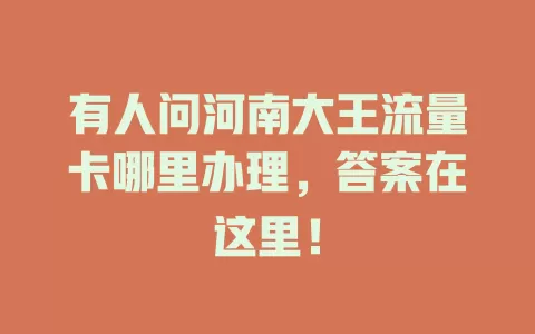 有人问河南大王流量卡哪里办理，答案在这里！