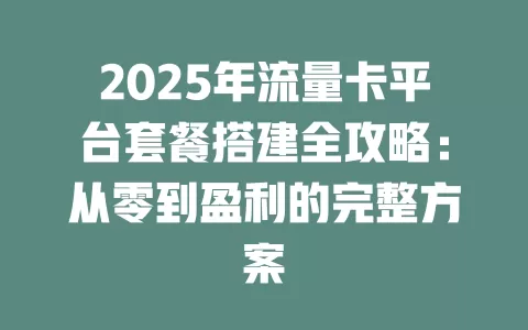 2025年流量卡平台套餐搭建全攻略：从零到盈利的完整方案