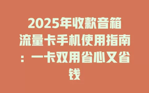 2025年收款音箱流量卡手机使用指南：一卡双用省心又省钱