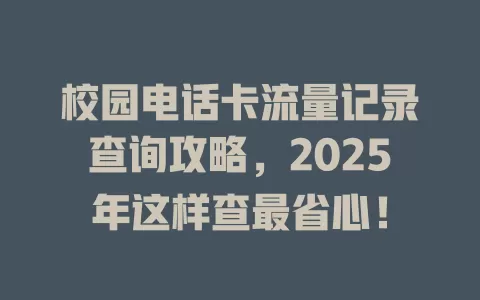 校园电话卡流量记录查询攻略，2025年这样查最省心！