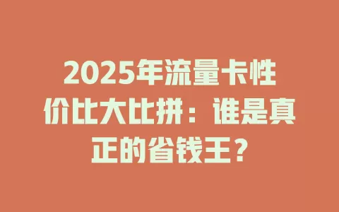 2025年流量卡性价比大比拼：谁是真正的省钱王？