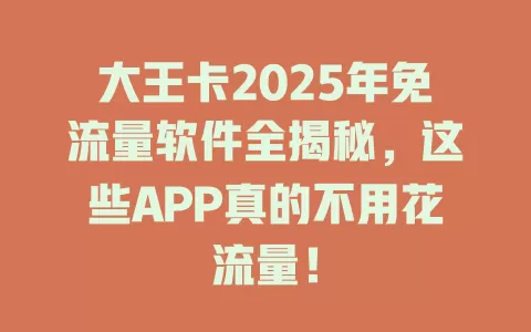 大王卡2025年免流量软件全揭秘，这些APP真的不用花流量！