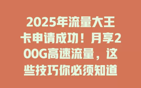 2025年流量大王卡申请成功！月享200G高速流量，这些技巧你必须知道