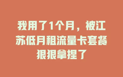 我用了1个月，被江苏低月租流量卡套餐狠狠拿捏了