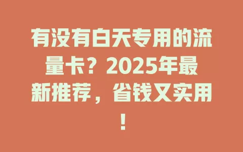 有没有白天专用的流量卡？2025年最新推荐，省钱又实用！