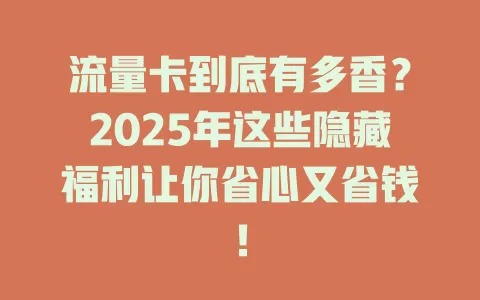 流量卡到底有多香？2025年这些隐藏福利让你省心又省钱！