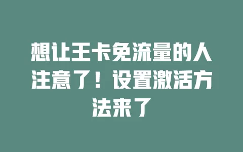 想让王卡免流量的人注意了！设置激活方法来了