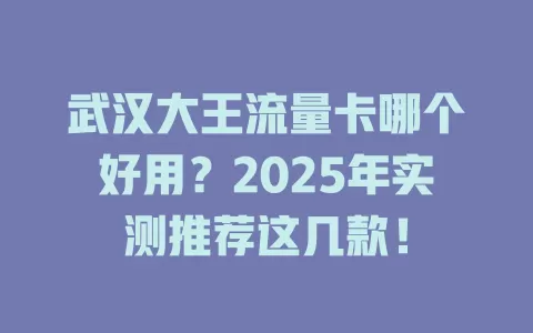 武汉大王流量卡哪个好用？2025年实测推荐这几款！