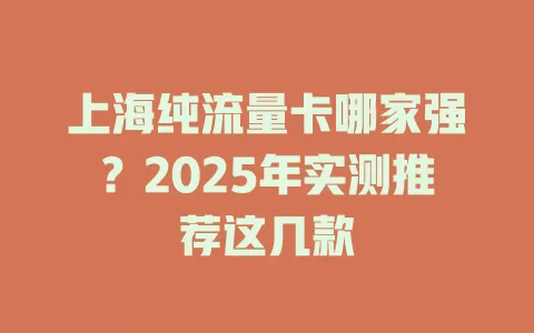 上海纯流量卡哪家强？2025年实测推荐这几款
