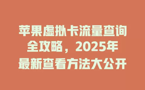 苹果虚拟卡流量查询全攻略，2025年最新查看方法大公开