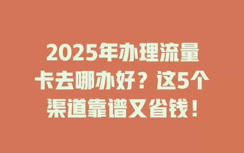 2025年办理流量卡去哪办好？这5个渠道靠谱又省钱！