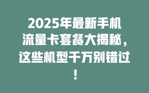 2025年最新手机流量卡套餐大揭秘，这些机型千万别错过！