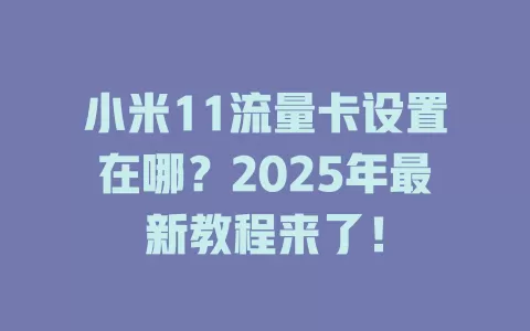 小米11流量卡设置在哪？2025年最新教程来了！