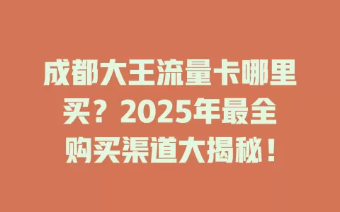 成都大王流量卡哪里买？2025年最全购买渠道大揭秘！