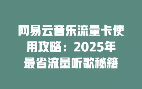 网易云音乐流量卡使用攻略：2025年最省流量听歌秘籍