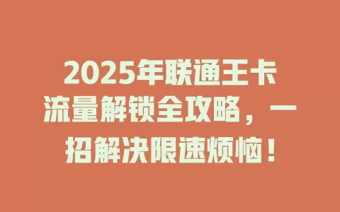 2025年联通王卡流量解锁全攻略，一招解决限速烦恼！